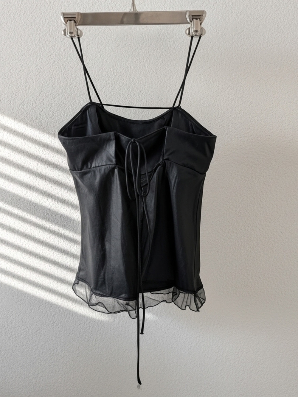 NWT Free People - Black Satin Slip Top with Sheer Trim Tie Back Womens Medium - Picture 2 of 9